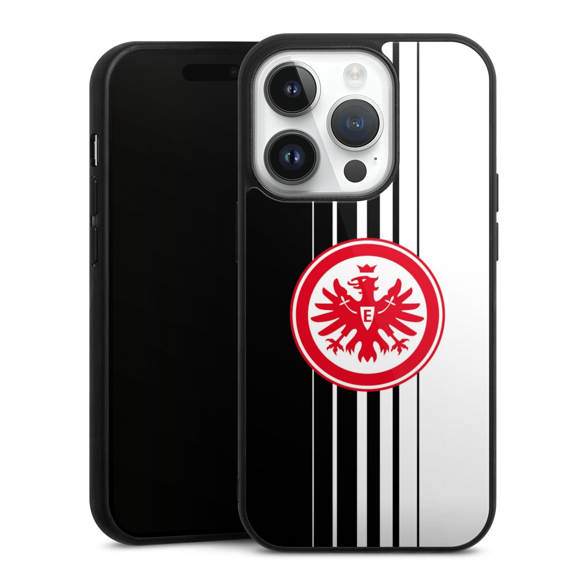 iPhone 14 Pro Handy Gallery Case Handyhülle 9H Gehärtetes Glas Rückseite Hülle Stripes Eintracht Frankfurt Official Licensed Product Gallery Case