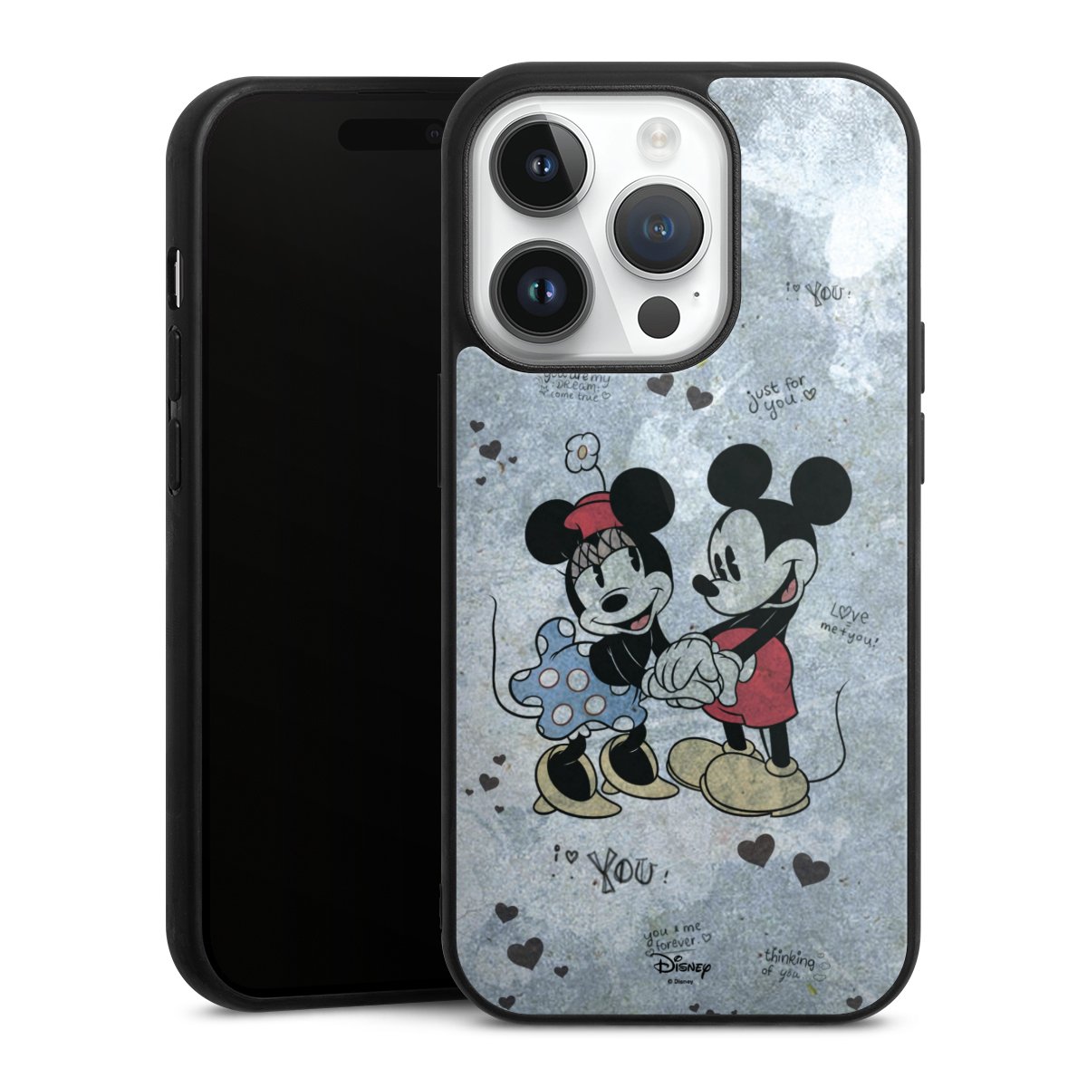 iPhone 14 Pro Handy Gallery Case Handyhülle 9H Gehärtetes Glas Rückseite Hülle Mickey & Minnie Mouse Vintage Disney Gallery Case