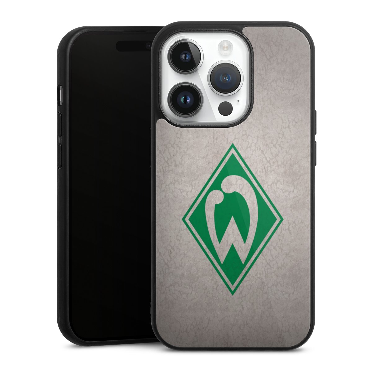 iPhone 14 Pro Handy Gallery Case Handyhülle 9H Gehärtetes Glas Rückseite Hülle Sv Werder Bremen Concrete Official Licensed Product Gallery Case