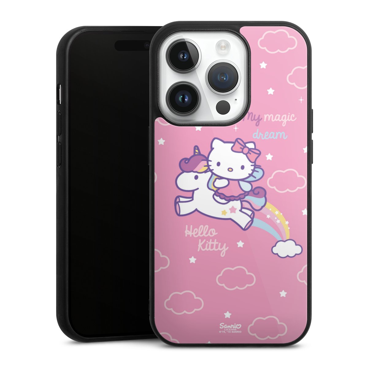 iPhone 14 Pro Handy Gallery Case Handyhülle 9H Gehärtetes Glas Rückseite Hülle Einhorn Official Licensed Product Hello Kitty Gallery Case