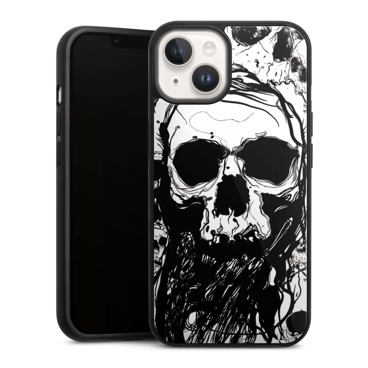 iPhone 14 Handy Gallery Case Handyhülle 9H Gehärtetes Glas Rückseite Hülle Totenkopf Halloween Gallery Case