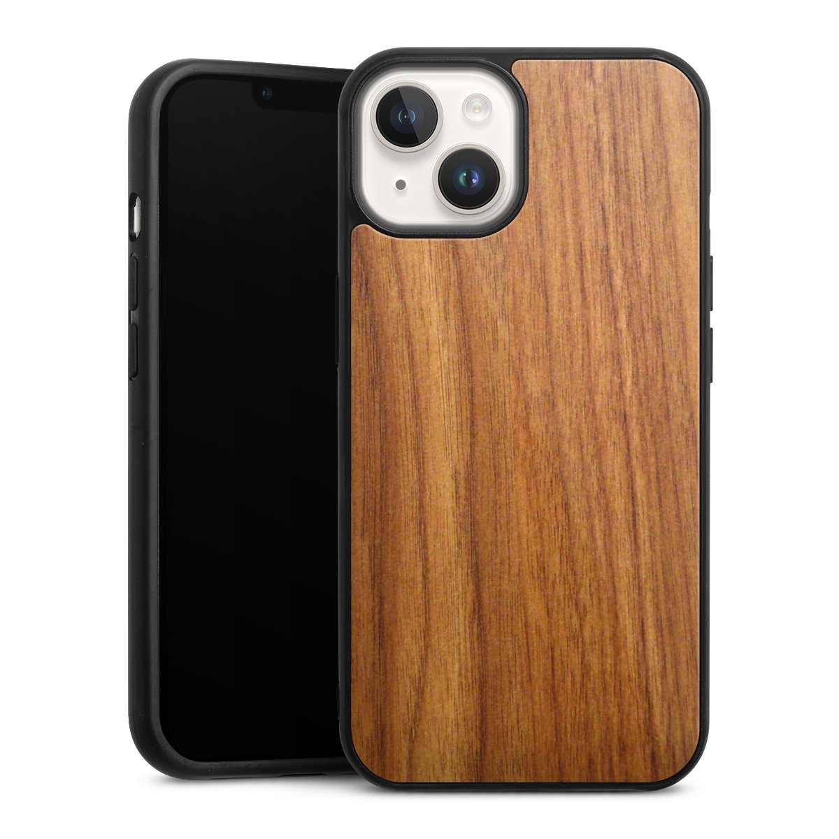 iPhone 14 Handy Gallery Case Handyhülle 9H Gehärtetes Glas Rückseite Hülle Wood Larch Wooden Look Gallery Case