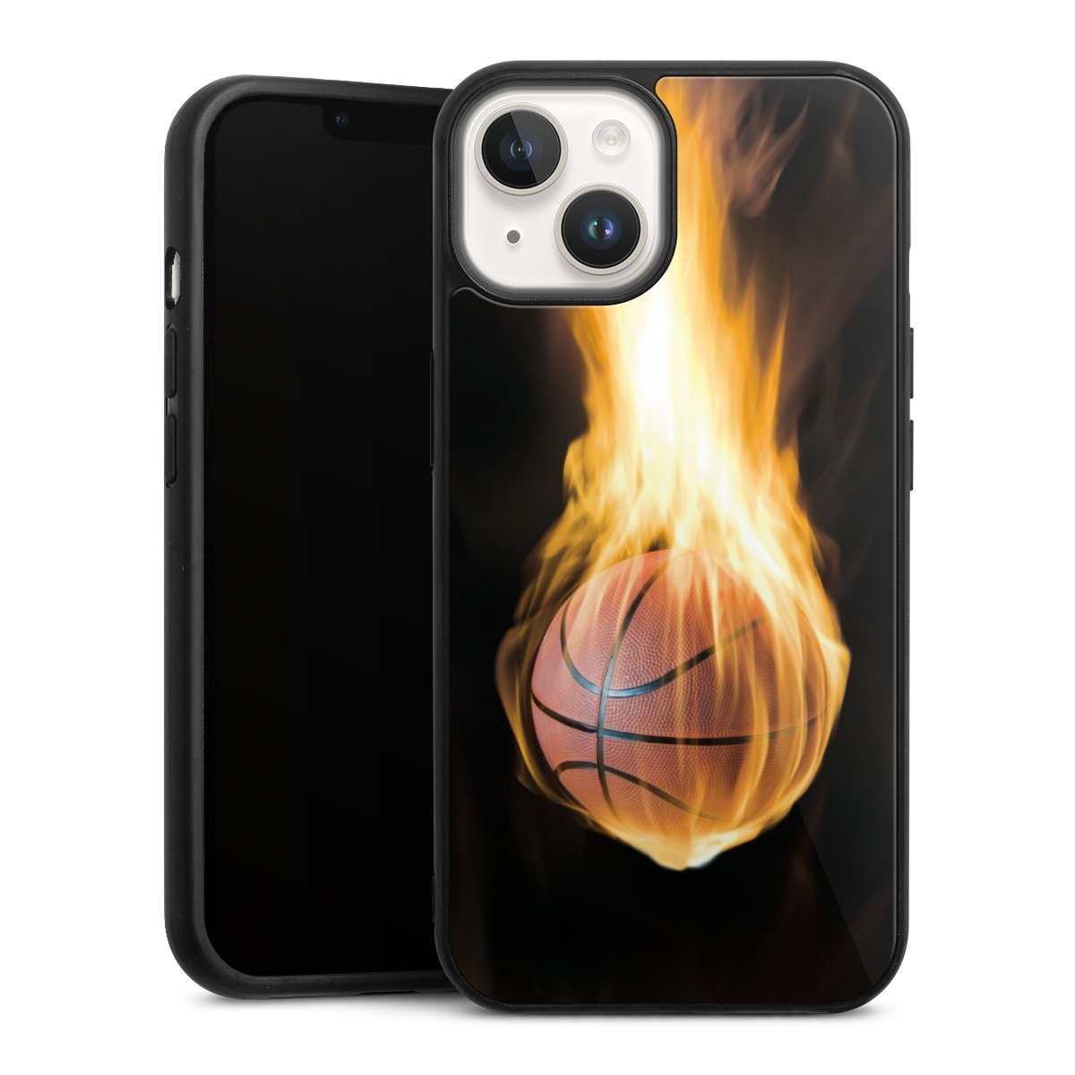 iPhone 14 Handy Gallery Case Handyhülle 9H Gehärtetes Glas Rückseite Hülle Basketball Sports Fire Gallery Case