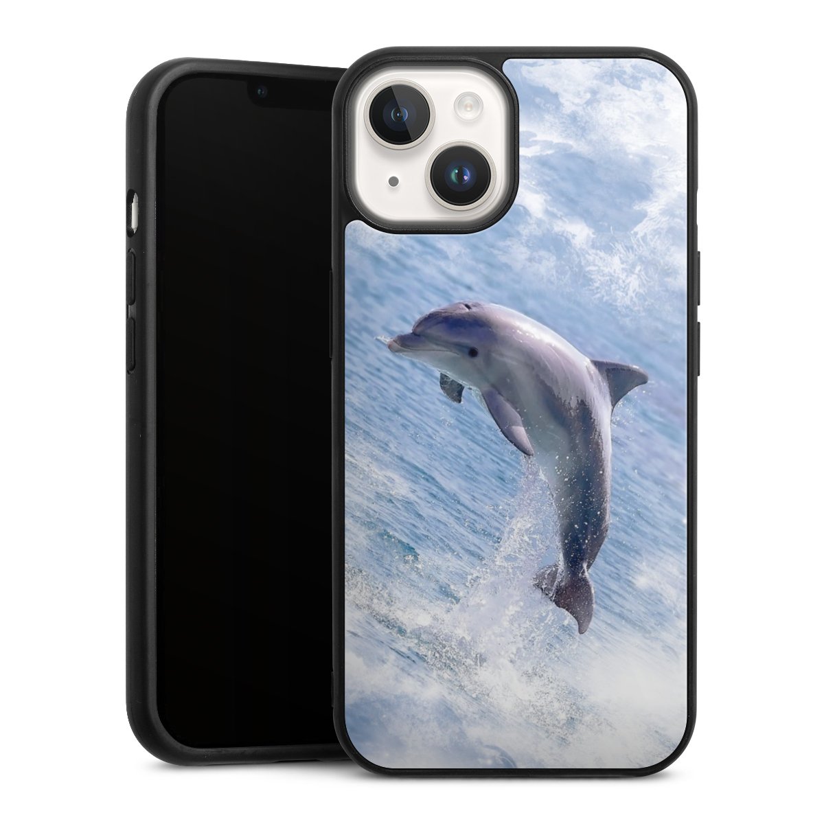 iPhone 14 Handy Gallery Case Handyhülle 9H Gehärtetes Glas Rückseite Hülle Dolphin Ocean Wale Gallery Case