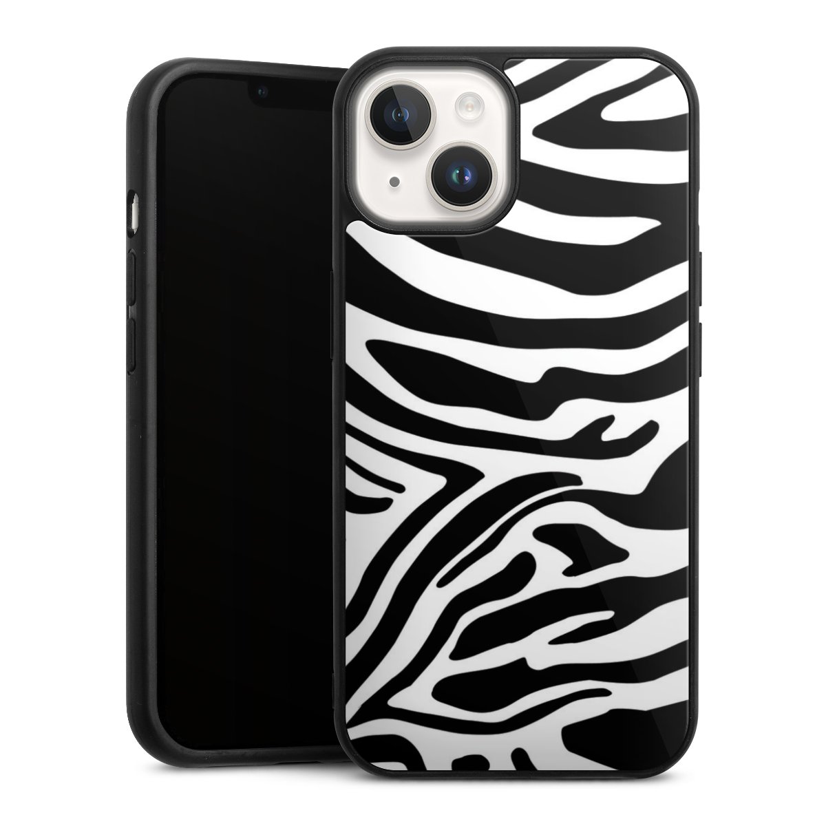 iPhone 14 Handy Gallery Case Handyhülle 9H Gehärtetes Glas Rückseite Hülle Zebra Animal Look Animal Print Gallery Case