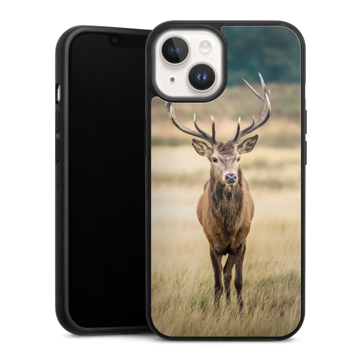 iPhone 14 Handy Gallery Case Handyhülle 9H Gehärtetes Glas Rückseite Hülle Deer Meadow Forrest Gallery Case