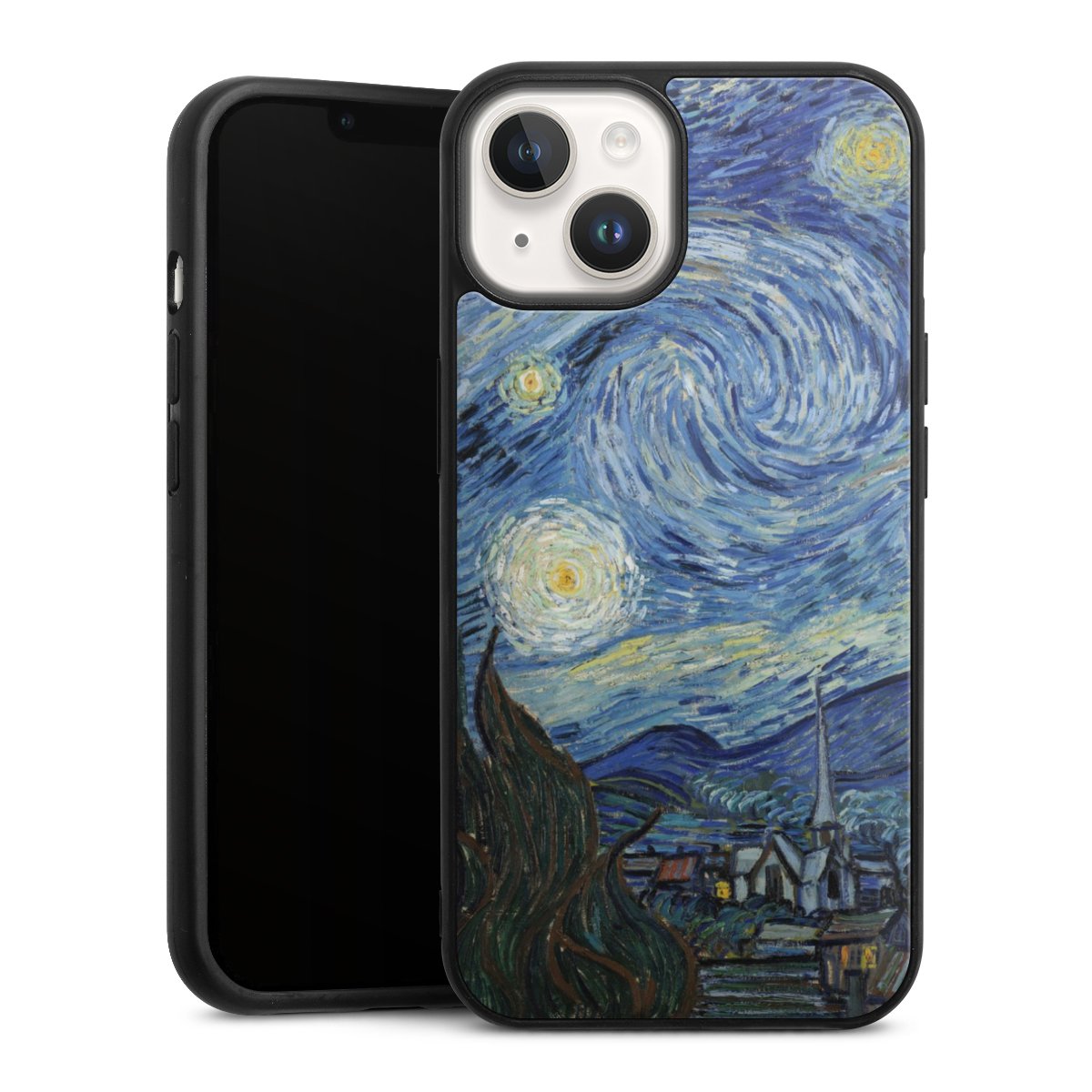 iPhone 14 Handy Gallery Case Handyhülle 9H Gehärtetes Glas Rückseite Hülle The Starry Night Kunst Vincent Van Gogh Gallery Case