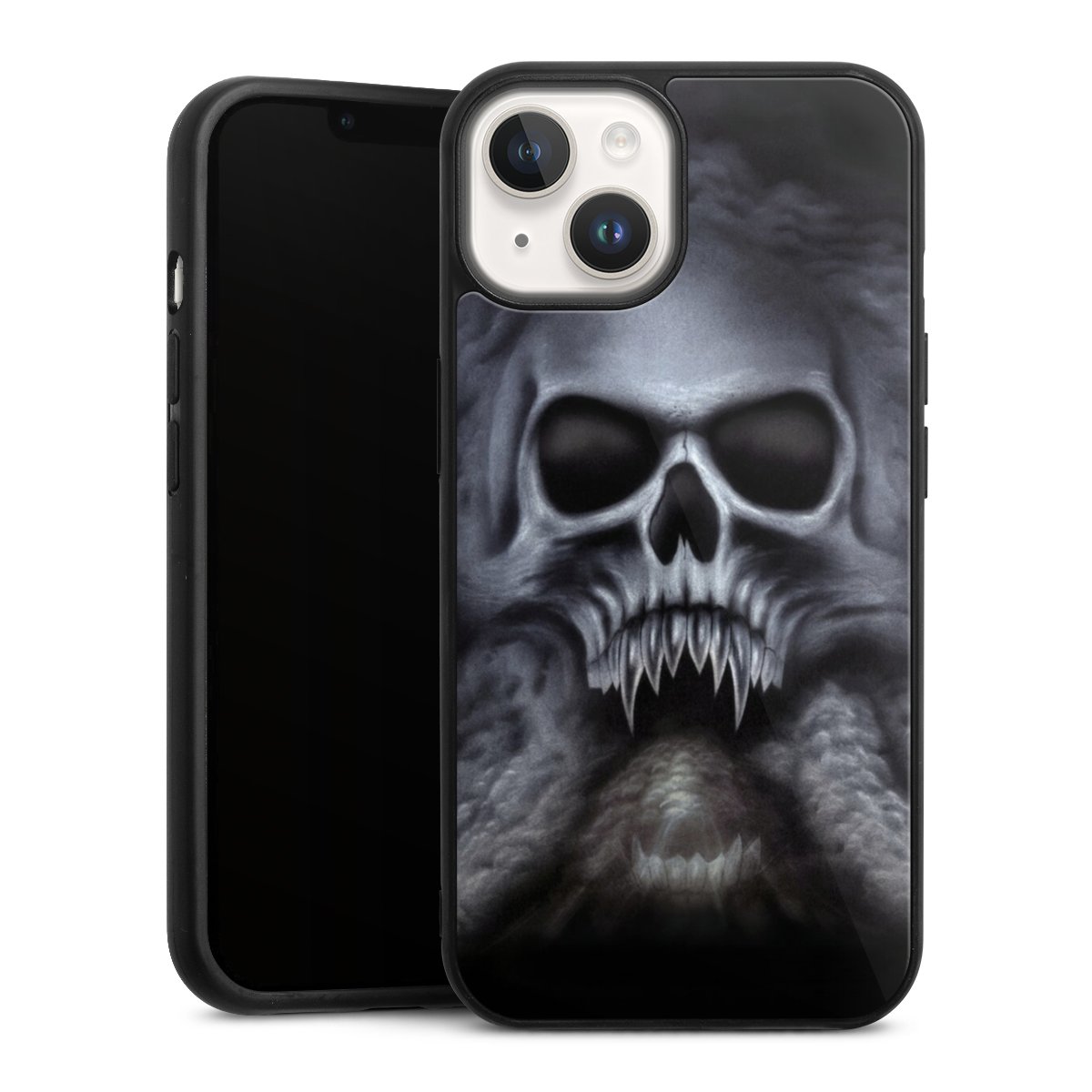 iPhone 14 Handy Gallery Case Handyhülle 9H Gehärtetes Glas Rückseite Hülle Totenkopf Skull Gallery Case