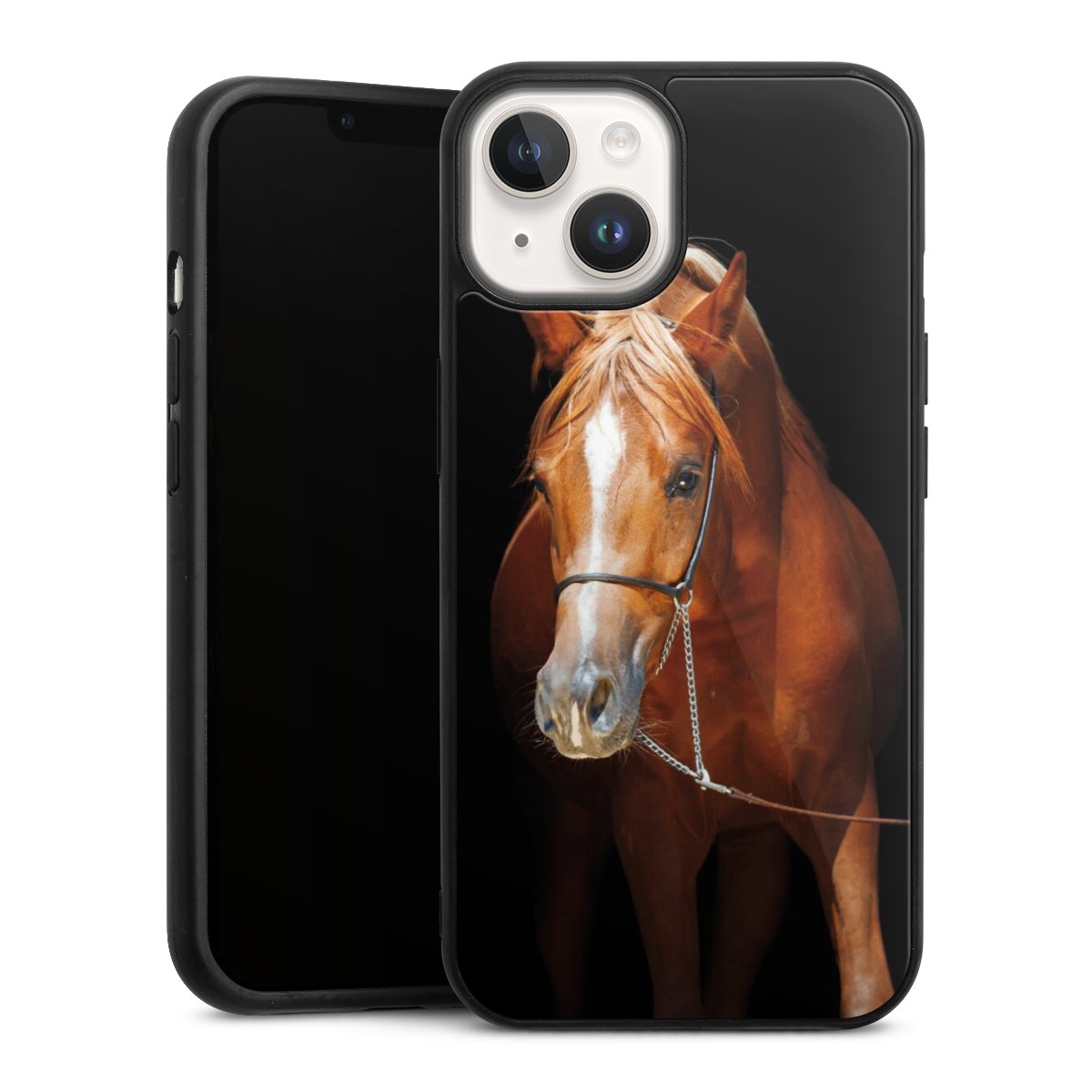 iPhone 14 Handy Gallery Case Handyhülle 9H Gehärtetes Glas Rückseite Hülle Mare Horse Hobby Gallery Case