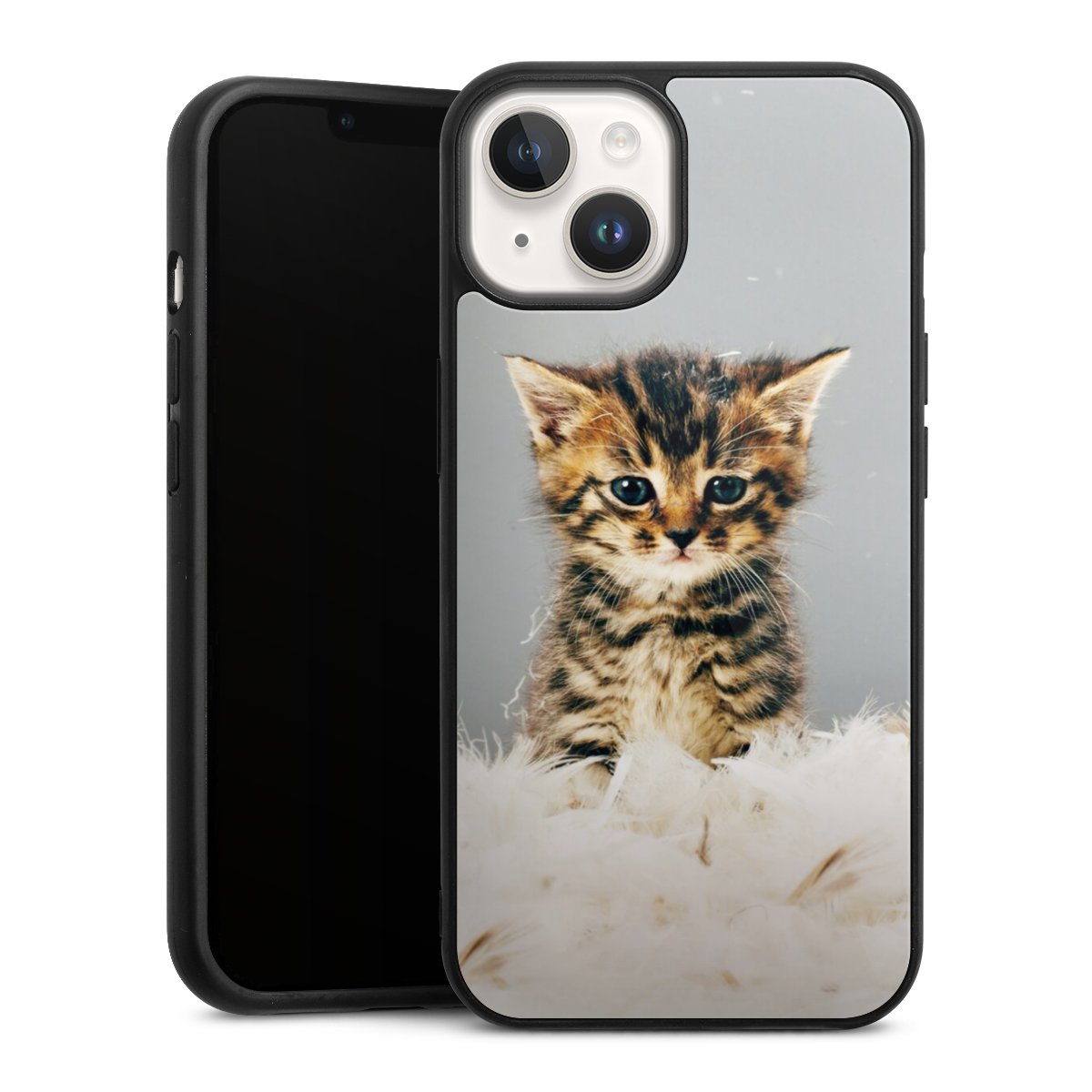 iPhone 14 Handy Gallery Case Handyhülle 9H Gehärtetes Glas Rückseite Hülle Cat Feather Pet Gallery Case