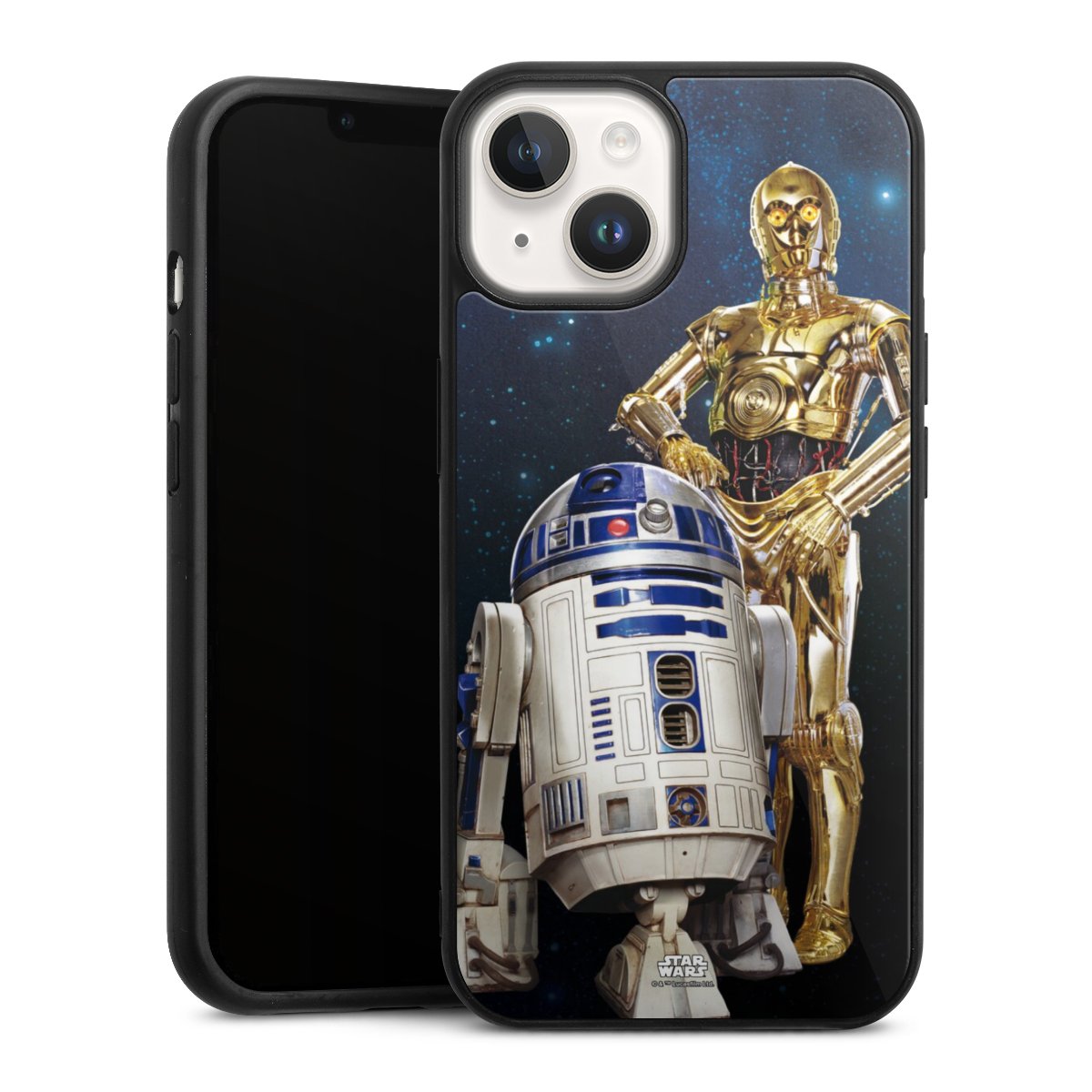 iPhone 14 Handy Gallery Case Handyhülle 9H Gehärtetes Glas Rückseite Hülle Weltall Star Wars R2d2 Gallery Case