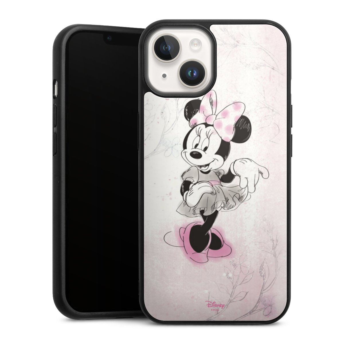 iPhone 14 Handy Gallery Case Handyhülle 9H Gehärtetes Glas Rückseite Hülle Disney Minnie Mouse Vintage Gallery Case