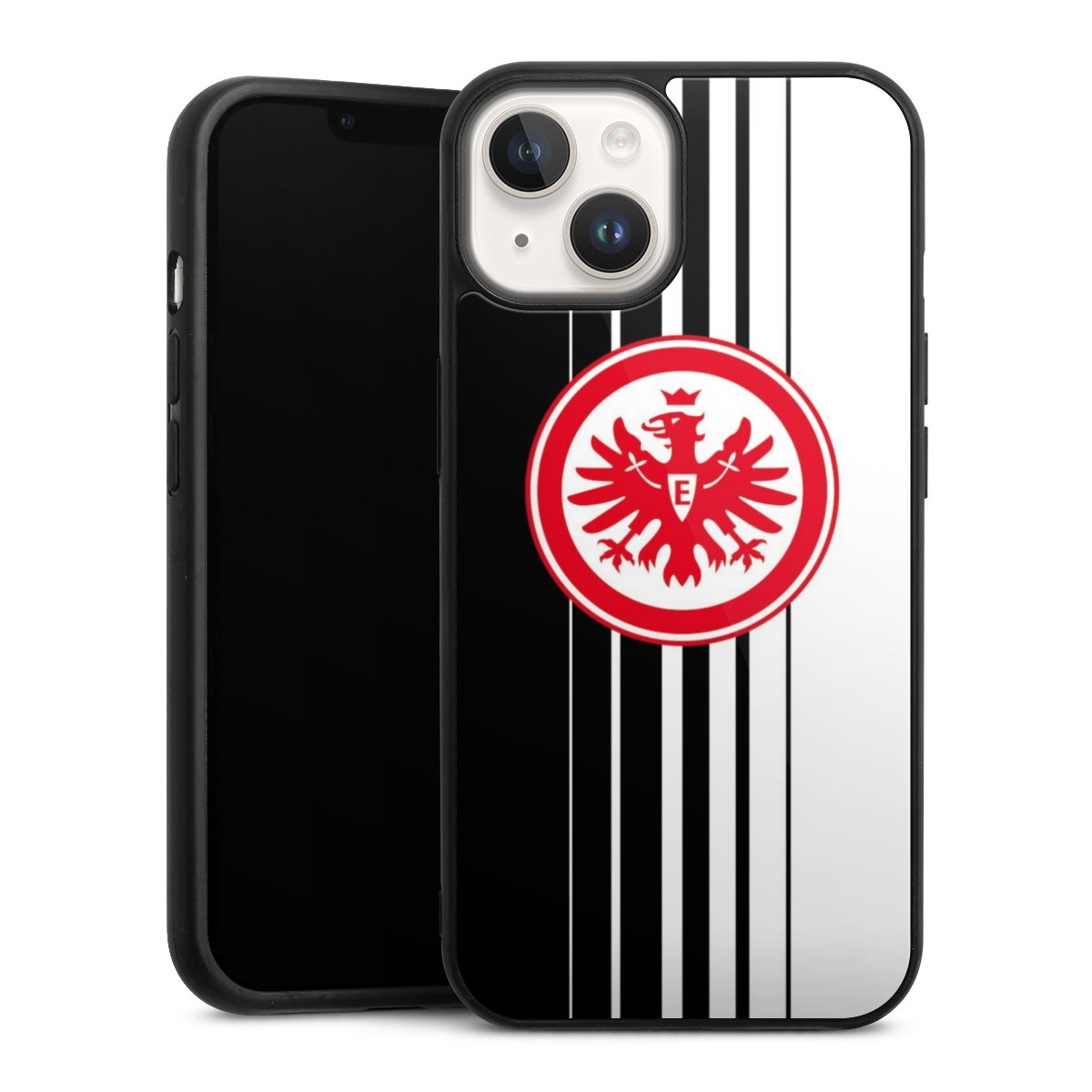 iPhone 14 Handy Gallery Case Handyhülle 9H Gehärtetes Glas Rückseite Hülle Stripes Eintracht Frankfurt Official Licensed Product Gallery Case