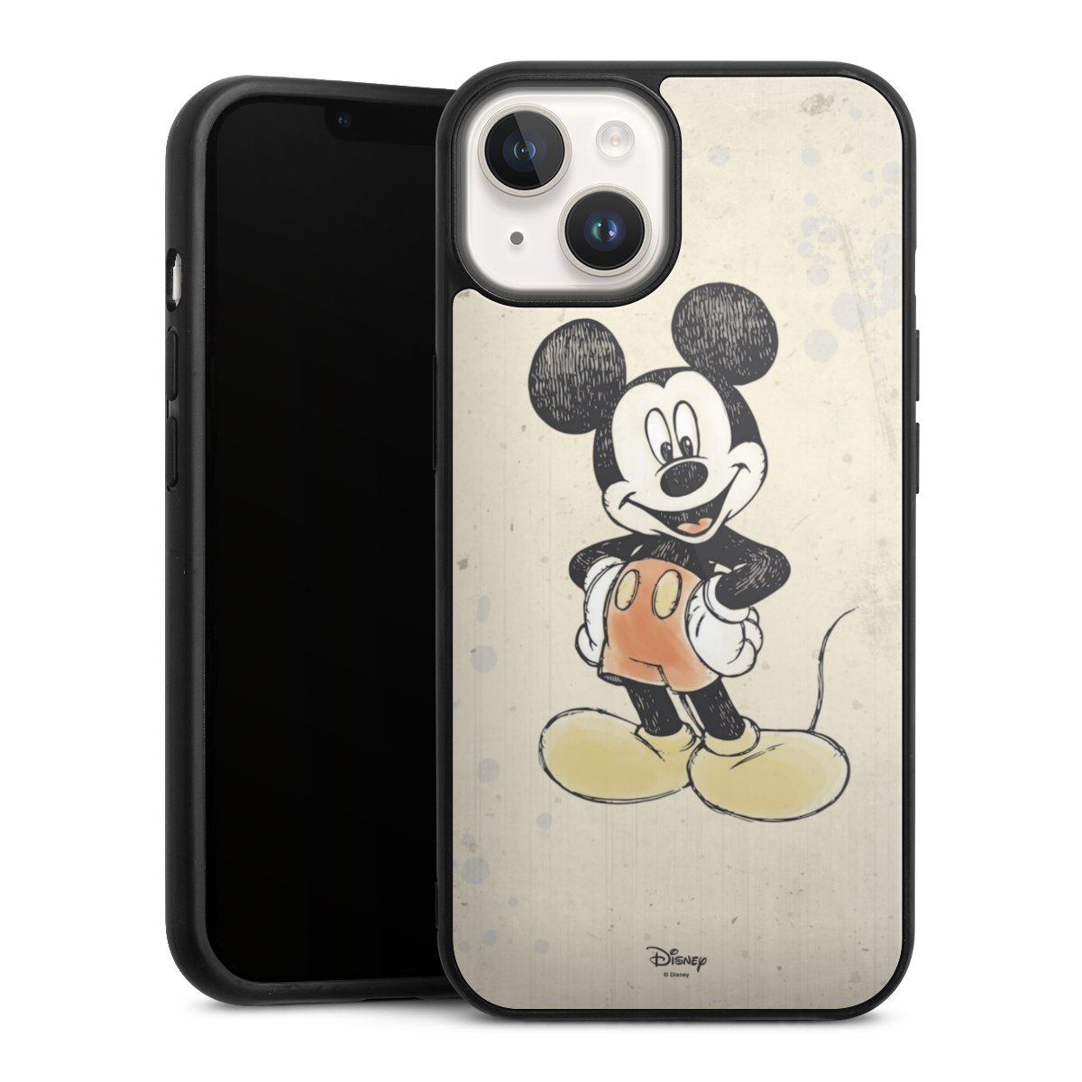 iPhone 14 Handy Gallery Case Handyhülle 9H Gehärtetes Glas Rückseite Hülle Water Colour Mickey & Minnie Mouse Official Licensed Product Gallery Case