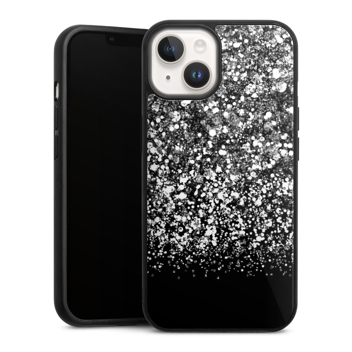 iPhone 14 Handy Gallery Case Handyhülle 9H Gehärtetes Glas Rückseite Hülle Glitzer Snowflake Muster Gallery Case