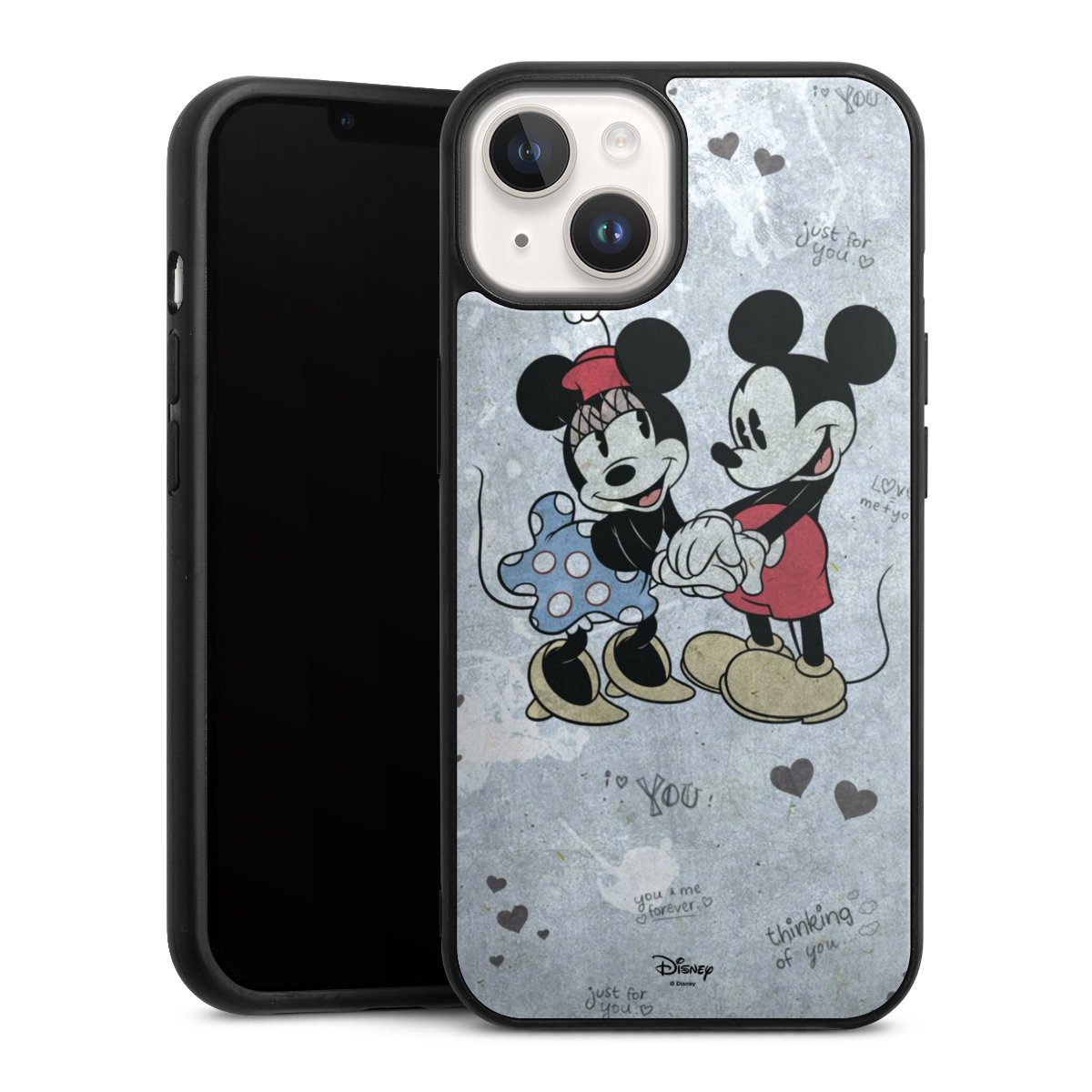 iPhone 14 Handy Gallery Case Handyhülle 9H Gehärtetes Glas Rückseite Hülle Mickey & Minnie Mouse Vintage Disney Gallery Case