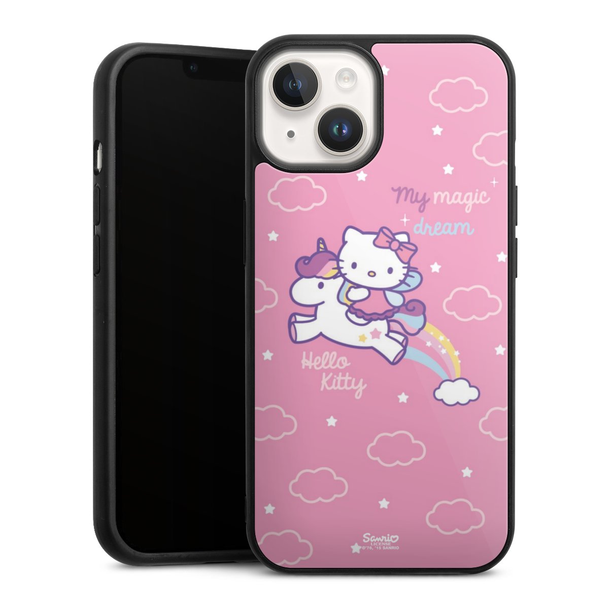 iPhone 14 Handy Gallery Case Handyhülle 9H Gehärtetes Glas Rückseite Hülle Einhorn Official Licensed Product Hello Kitty Gallery Case