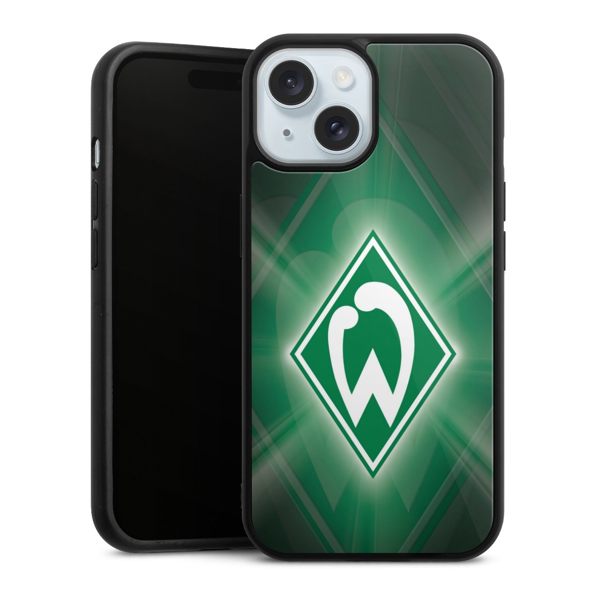 iPhone 15 Handy Gallery Case Handyhülle 9H Gehärtetes Glas Rückseite Hülle Sv Werder Bremen Official Licensed Product Coat Of Arms Gallery Case