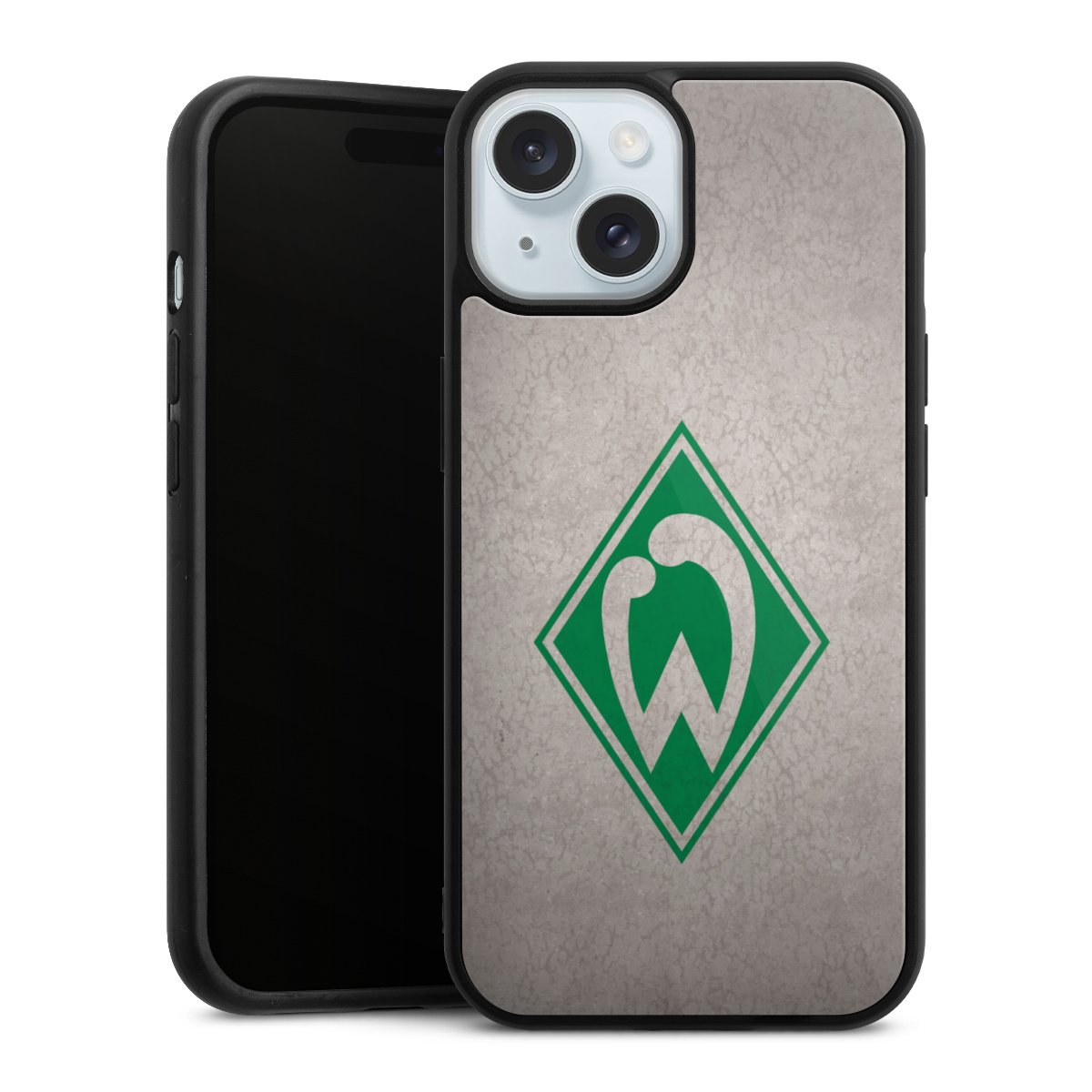 iPhone 15 Handy Gallery Case Handyhülle 9H Gehärtetes Glas Rückseite Hülle Sv Werder Bremen Concrete Official Licensed Product Gallery Case