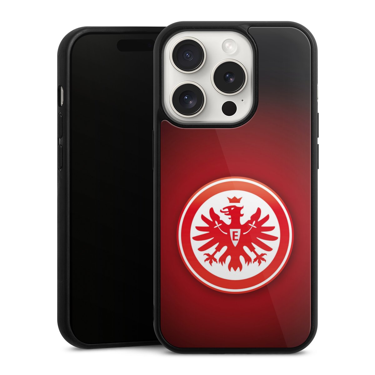 iPhone 15 Pro Handy Gallery Case Handyhülle 9H Gehärtetes Glas Rückseite Hülle Eintracht Frankfurt Official Licensed Product Coat Of Arms Gallery Case