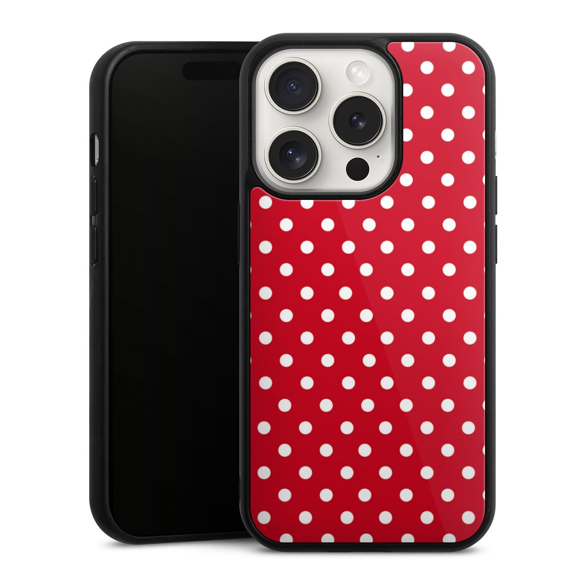 iPhone 15 Pro Handy Gallery Case Handyhülle 9H Gehärtetes Glas Rückseite Hülle Points Polka Dots Retro Gallery Case