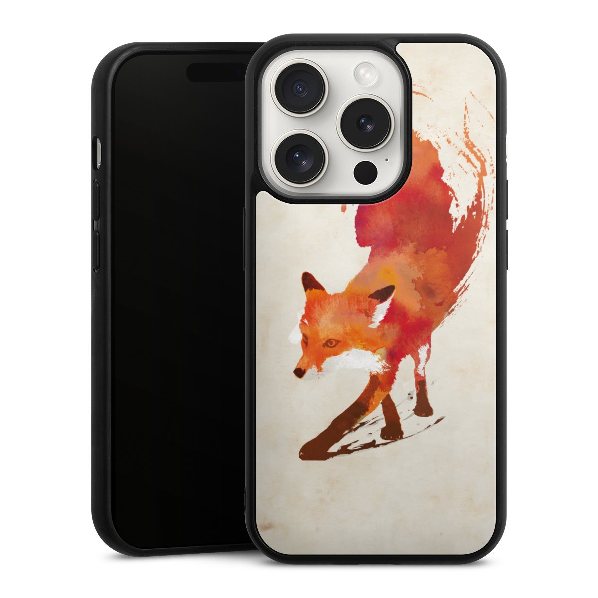 iPhone 15 Pro Handy Gallery Case Handyhülle 9H Gehärtetes Glas Rückseite Hülle Fox Graphic Gallery Case