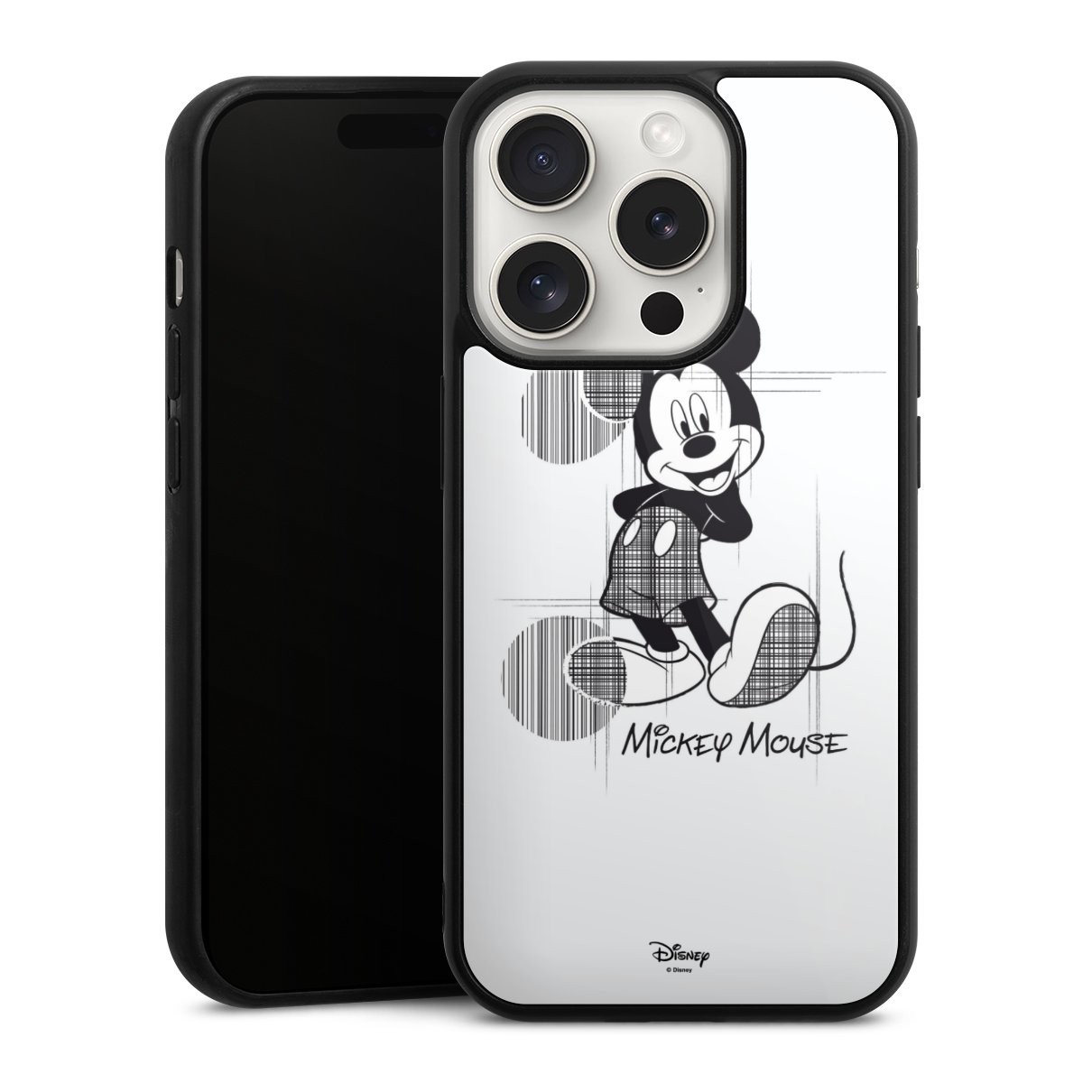 iPhone 15 Pro Handy Gallery Case Handyhülle 9H Gehärtetes Glas Rückseite Hülle Disney Official Licensed Product Mickey Mouse Gallery Case