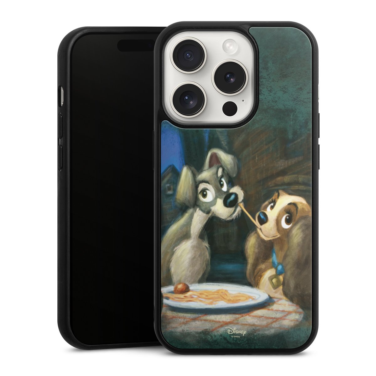 iPhone 15 Pro Handy Gallery Case Handyhülle 9H Gehärtetes Glas Rückseite Hülle Lady And The Tramp Official Licensed Product Disney Gallery Case