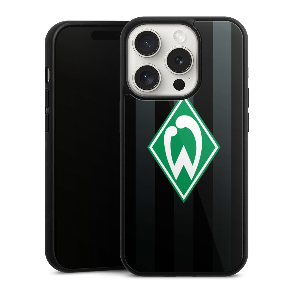 iPhone 15 Pro Handy Gallery Case Handyhülle 9H Gehärtetes Glas Rückseite Hülle Stripes Sv Werder Bremen Official Licensed Product Gallery Case