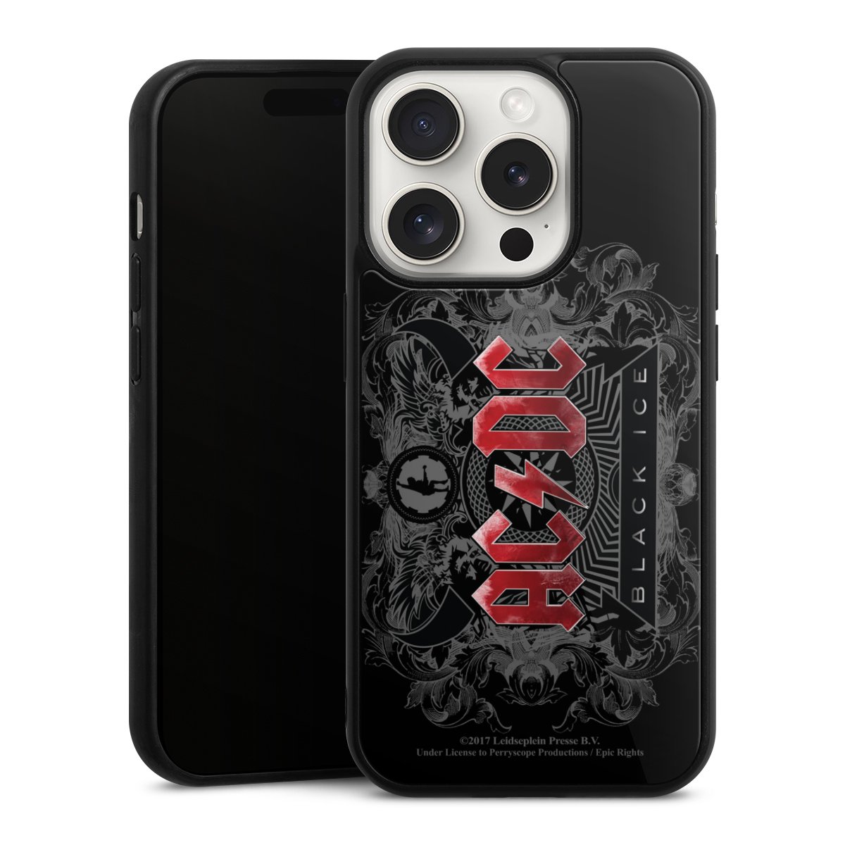 iPhone 15 Pro Handy Gallery Case Handyhülle 9H Gehärtetes Glas Rückseite Hülle Merchandise Black Ice Acdc Gallery Case