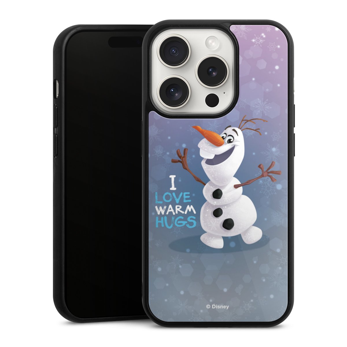 iPhone 15 Pro Handy Gallery Case Handyhülle 9H Gehärtetes Glas Rückseite Hülle Frozen Frozen Olaf Official Licensed Product Gallery Case