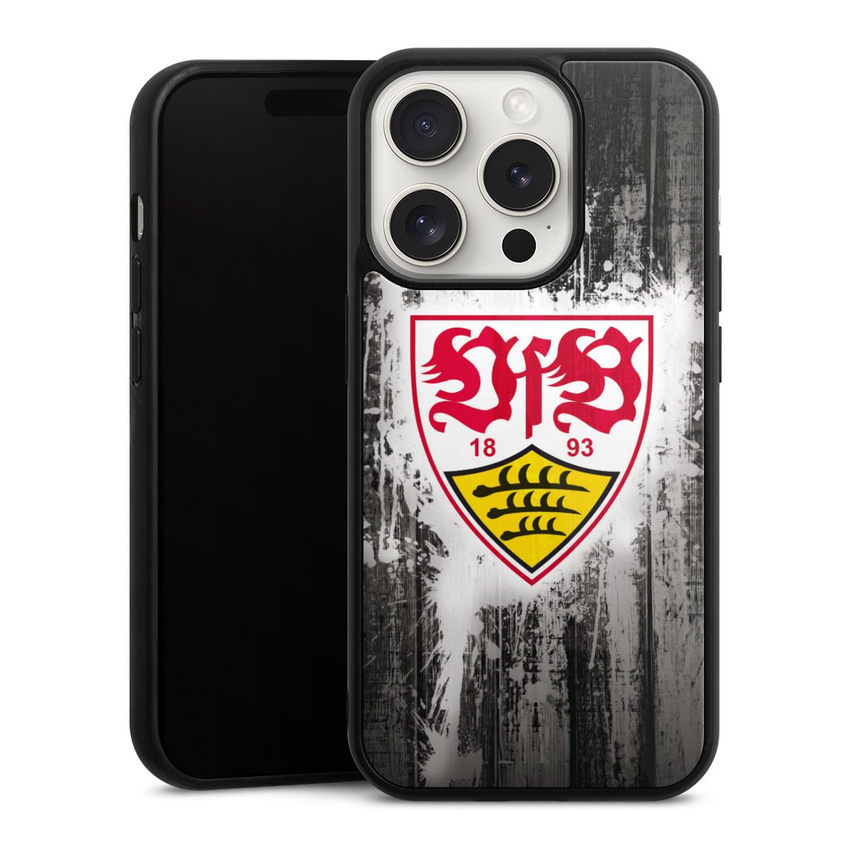 iPhone 15 Pro Handy Gallery Case Handyhülle 9H Gehärtetes Glas Rückseite Hülle Vfb Stuttgart Official Licensed Product Gallery Case