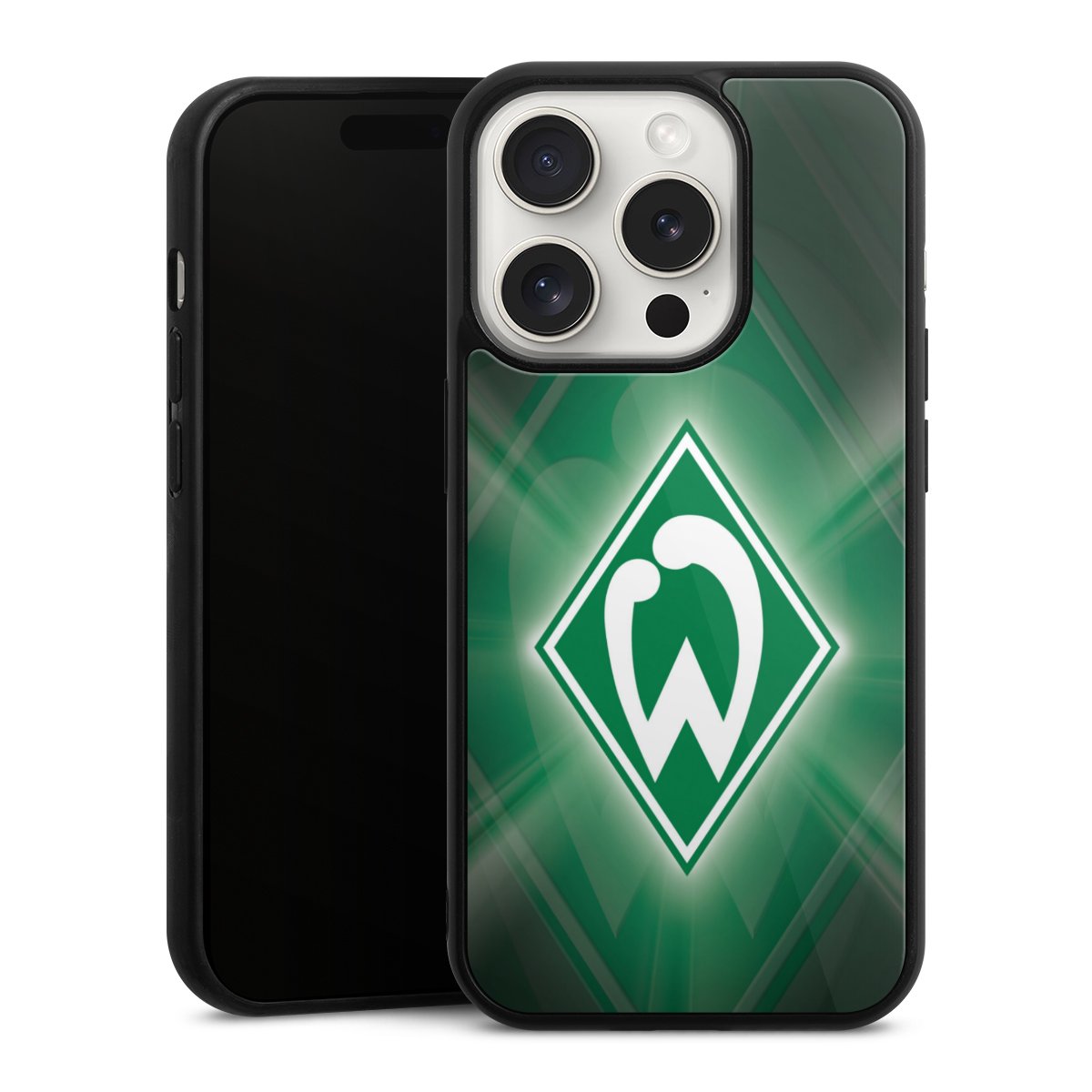 iPhone 15 Pro Handy Gallery Case Handyhülle 9H Gehärtetes Glas Rückseite Hülle Sv Werder Bremen Official Licensed Product Coat Of Arms Gallery Case