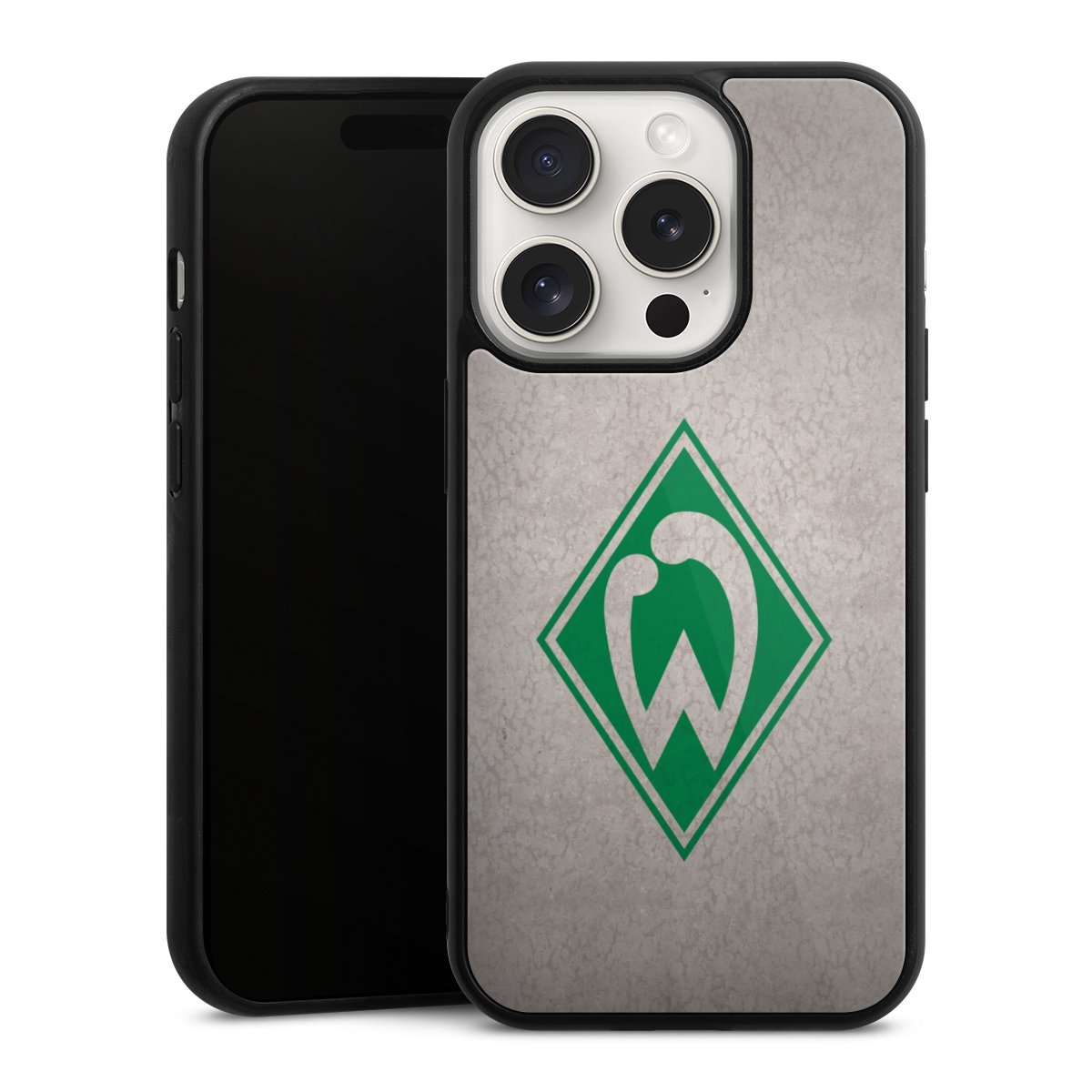 iPhone 15 Pro Handy Gallery Case Handyhülle 9H Gehärtetes Glas Rückseite Hülle Sv Werder Bremen Concrete Official Licensed Product Gallery Case