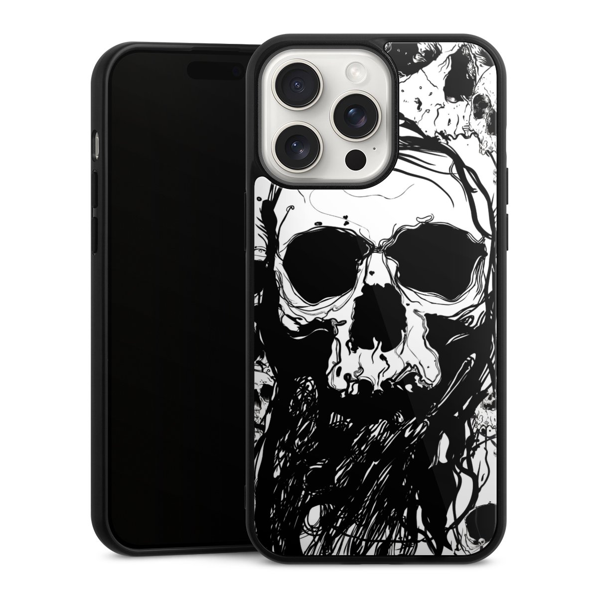 iPhone 15 Pro Max Handy Gallery Case Handyhülle 9H Gehärtetes Glas Rückseite Hülle Totenkopf Halloween Gallery Case