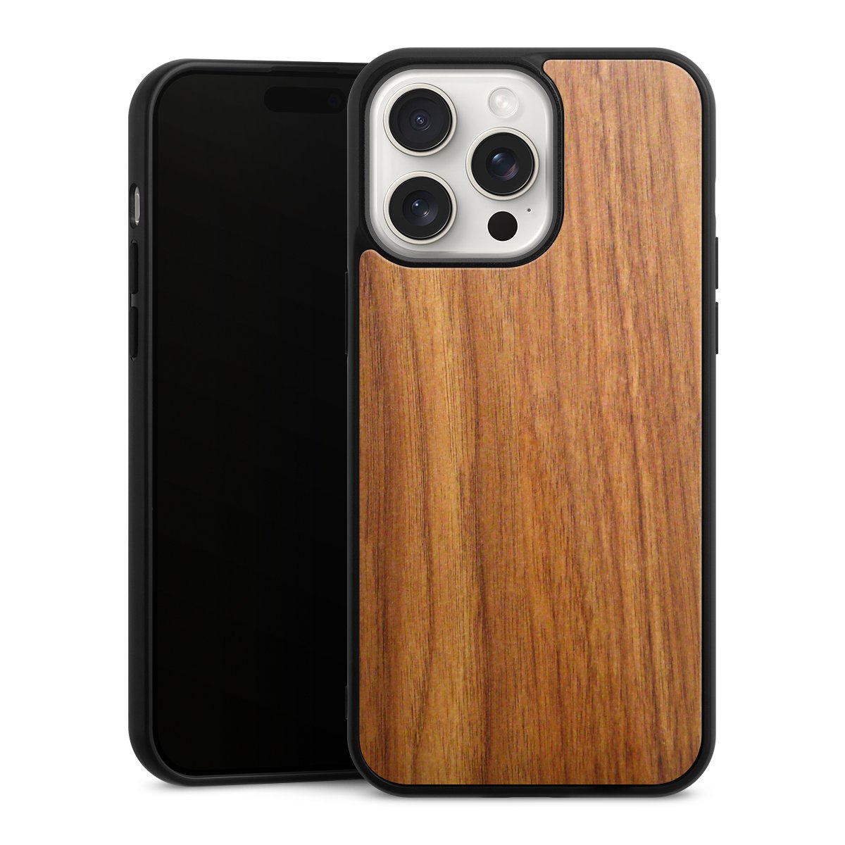 iPhone 15 Pro Max Handy Gallery Case Handyhülle 9H Gehärtetes Glas Rückseite Hülle Wood Larch Wooden Look Gallery Case