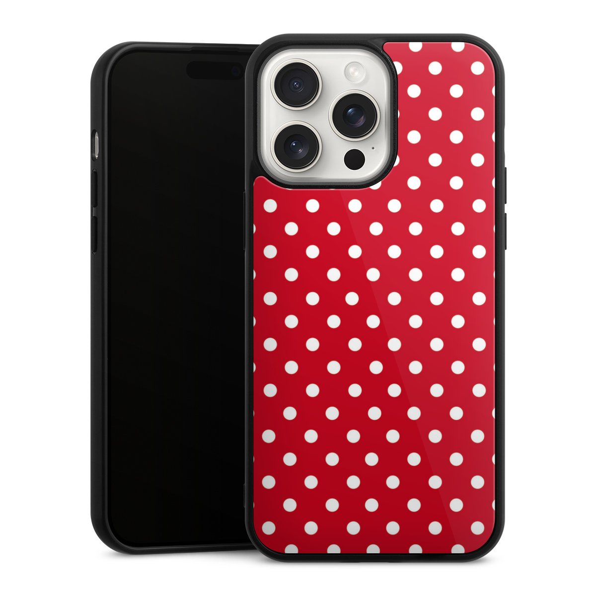 iPhone 15 Pro Max Handy Gallery Case Handyhülle 9H Gehärtetes Glas Rückseite Hülle Points Polka Dots Retro Gallery Case