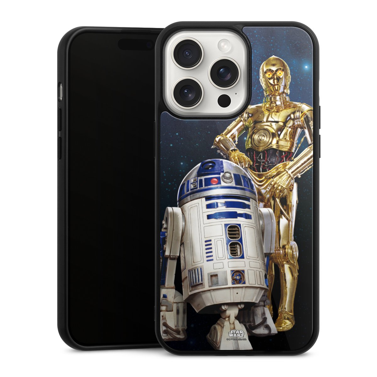 iPhone 15 Pro Max Handy Gallery Case Handyhülle 9H Gehärtetes Glas Rückseite Hülle Weltall Star Wars R2d2 Gallery Case