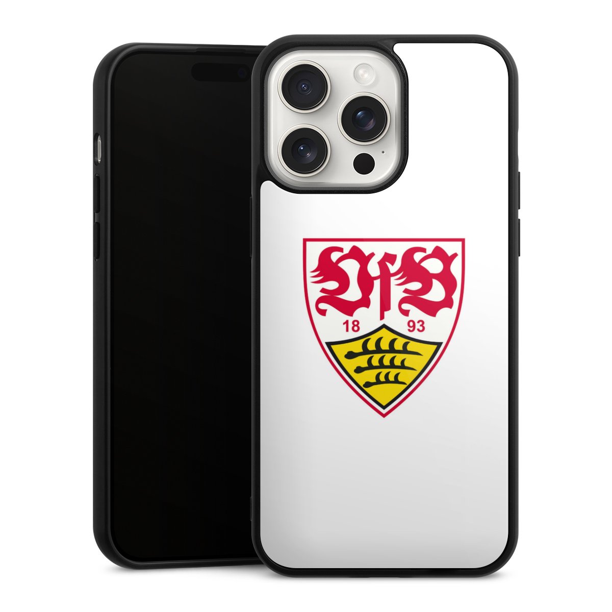 iPhone 15 Pro Max Handy Gallery Case Handyhülle 9H Gehärtetes Glas Rückseite Hülle Logo Official Licensed Product Vfb Stuttgart Gallery Case