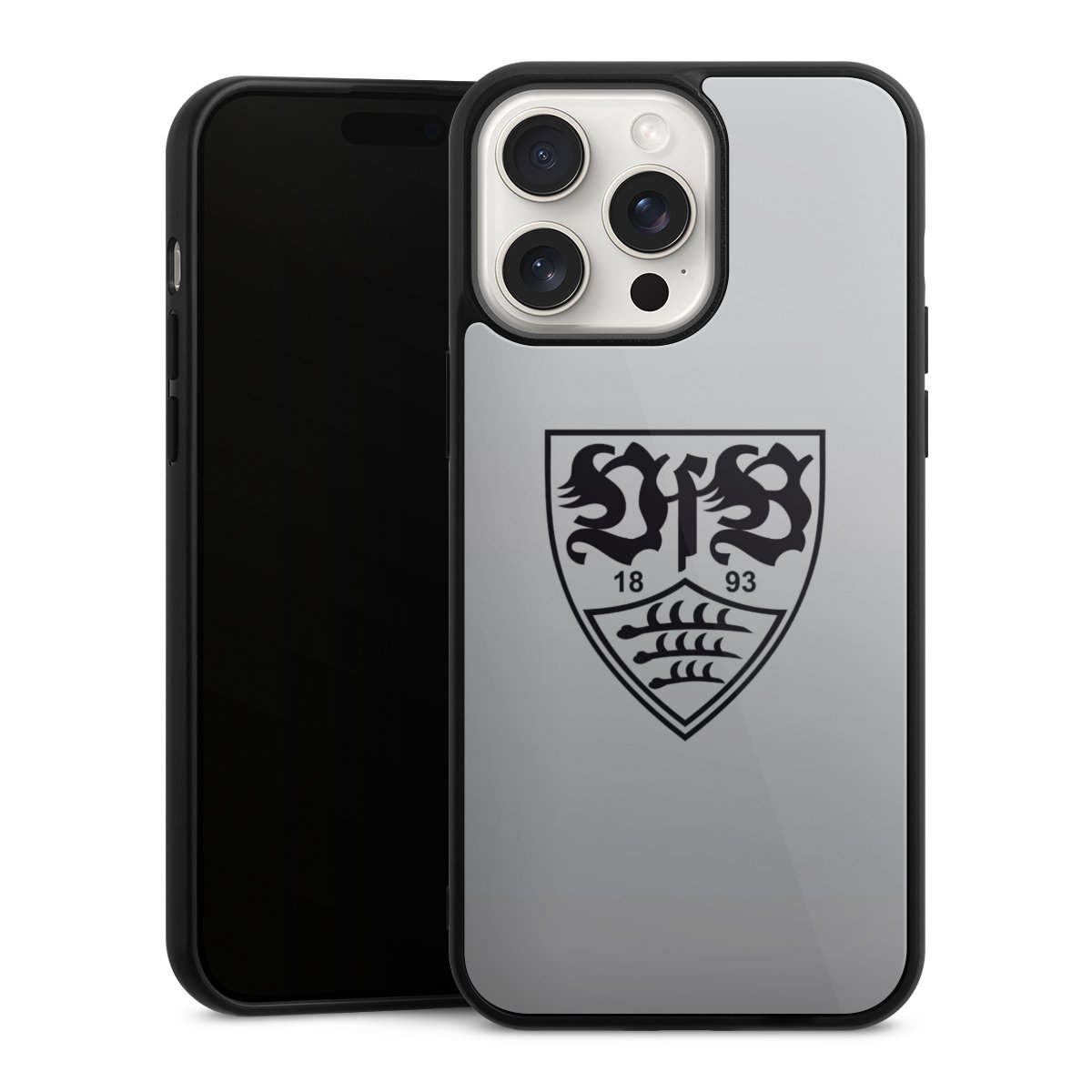 iPhone 15 Pro Max Handy Gallery Case Handyhülle 9H Gehärtetes Glas Rückseite Hülle Logo Vfb Stuttgart Official Licensed Product Gallery Case