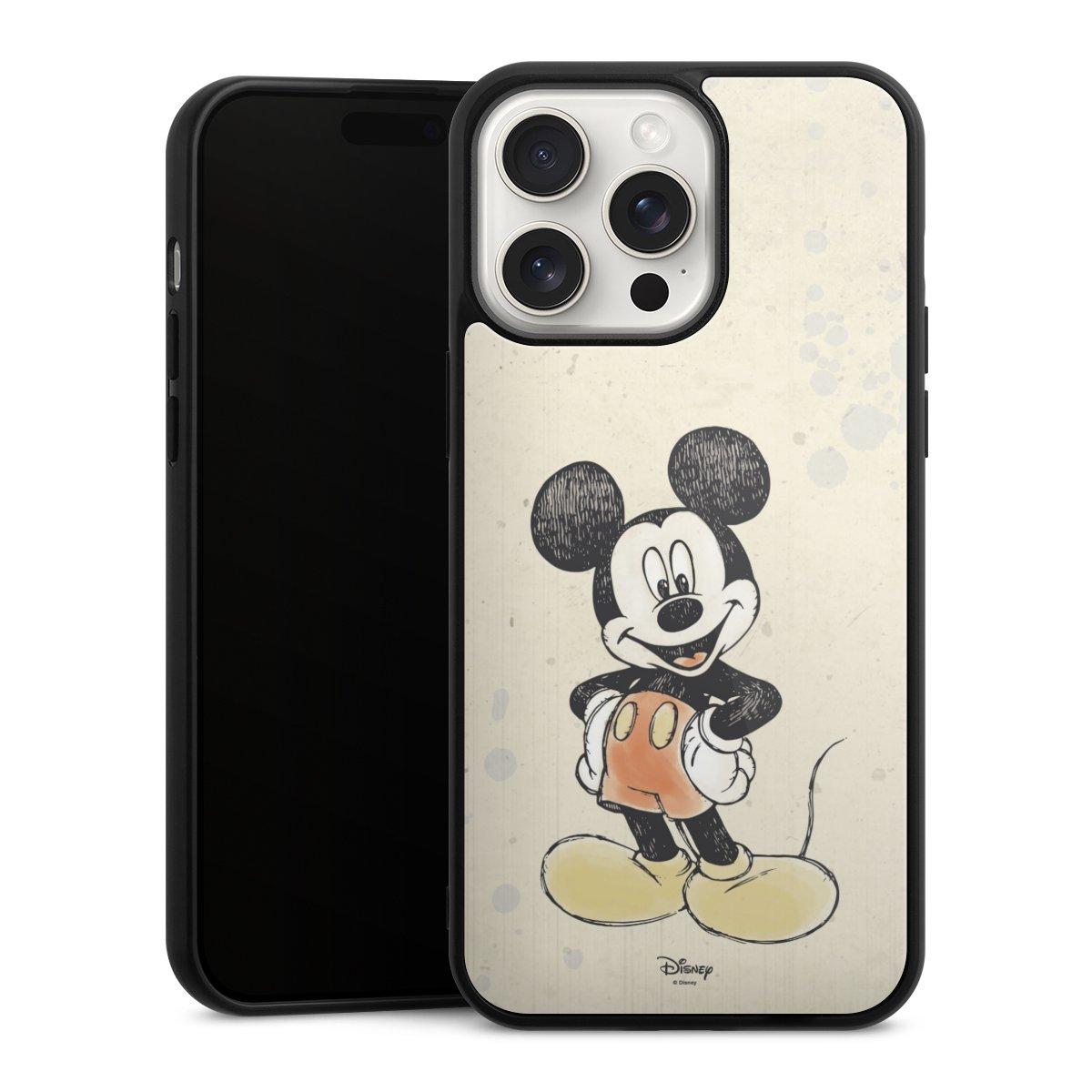 iPhone 15 Pro Max Handy Gallery Case Handyhülle 9H Gehärtetes Glas Rückseite Hülle Water Colour Mickey & Minnie Mouse Official Licensed Product Gallery Case