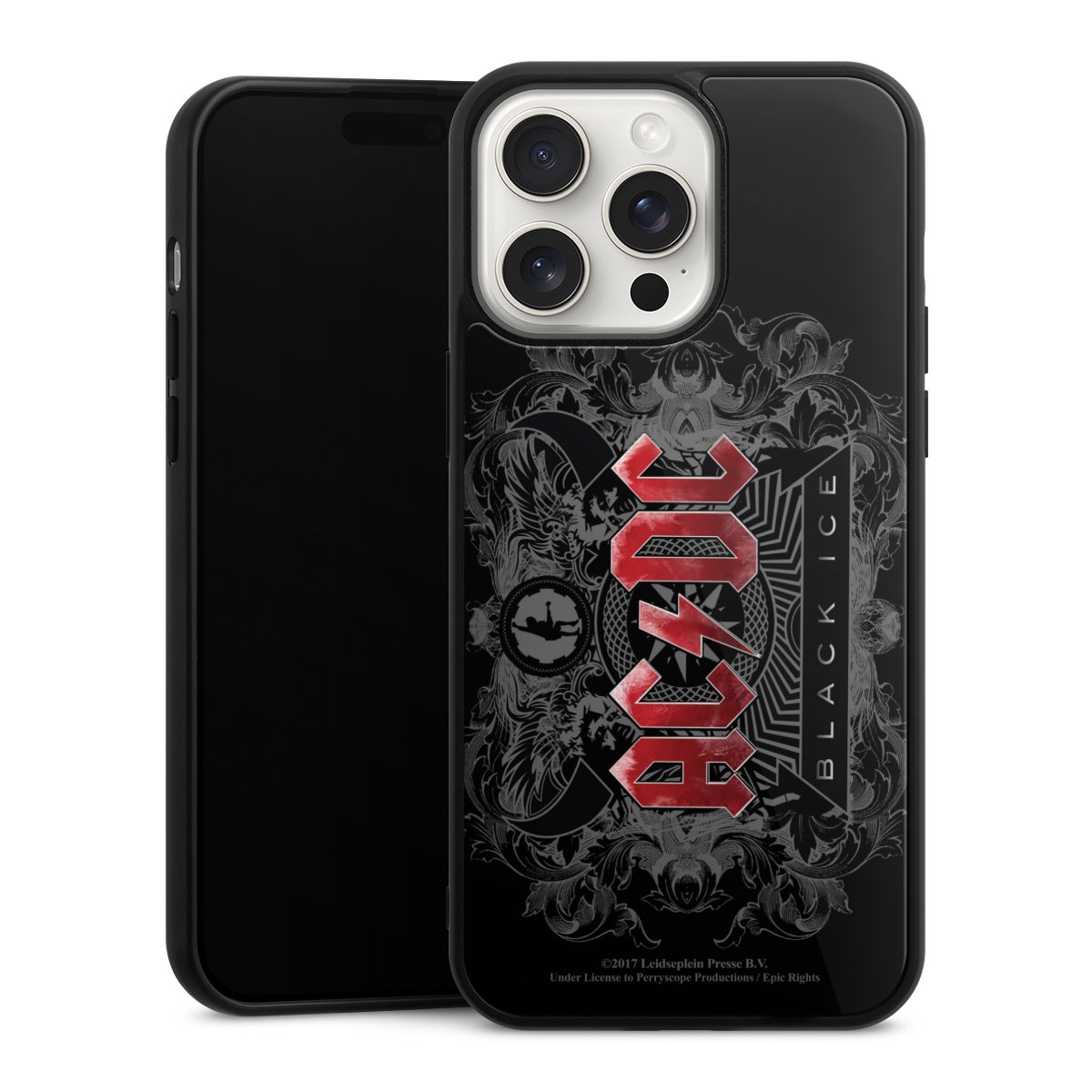 iPhone 15 Pro Max Handy Gallery Case Handyhülle 9H Gehärtetes Glas Rückseite Hülle Merchandise Black Ice Acdc Gallery Case