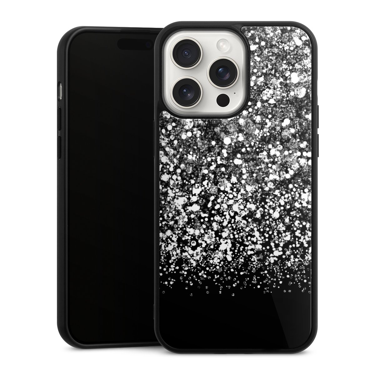 iPhone 15 Pro Max Handy Gallery Case Handyhülle 9H Gehärtetes Glas Rückseite Hülle Glitzer Snowflake Muster Gallery Case