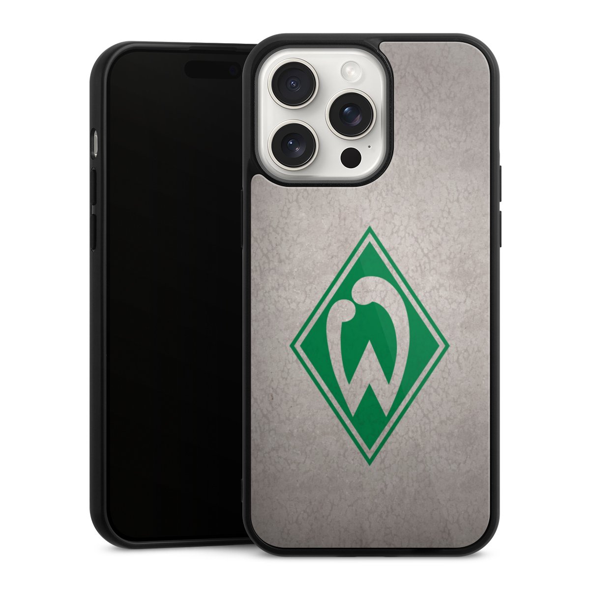 iPhone 15 Pro Max Handy Gallery Case Handyhülle 9H Gehärtetes Glas Rückseite Hülle Sv Werder Bremen Concrete Official Licensed Product Gallery Case