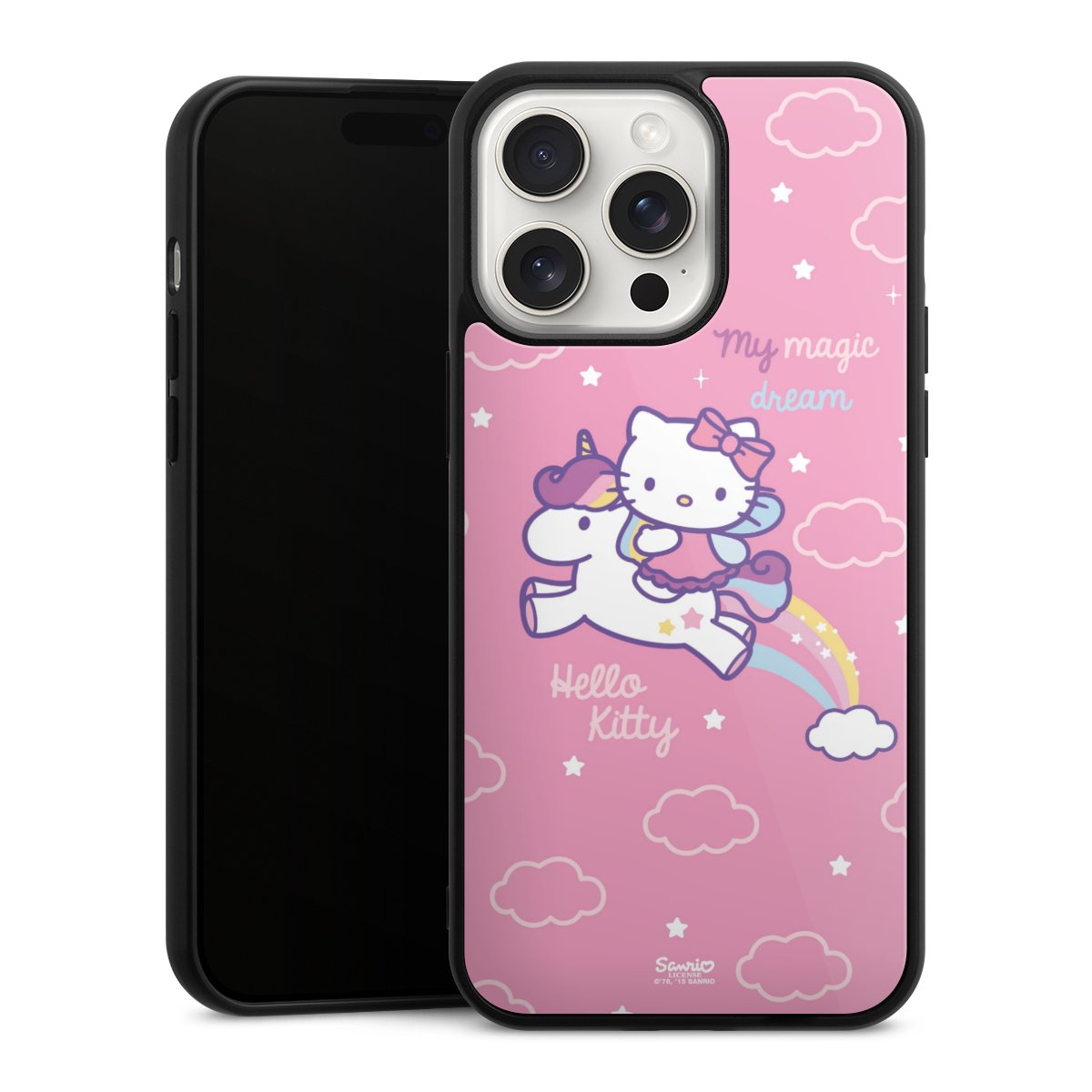 iPhone 15 Pro Max Handy Gallery Case Handyhülle 9H Gehärtetes Glas Rückseite Hülle Einhorn Official Licensed Product Hello Kitty Gallery Case