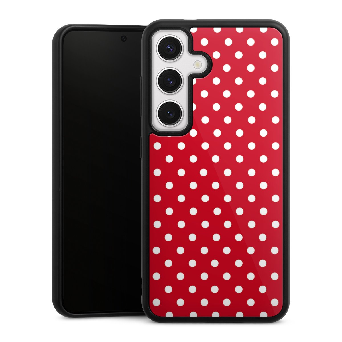 Galaxy S24 Handy Gallery Case Handyhülle 9H Gehärtetes Glas Rückseite Hülle Points Polka Dots Retro Gallery Case