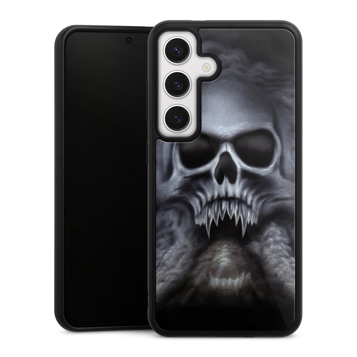 Galaxy S24 Handy Gallery Case Handyhülle 9H Gehärtetes Glas Rückseite Hülle Totenkopf Skull Gallery Case