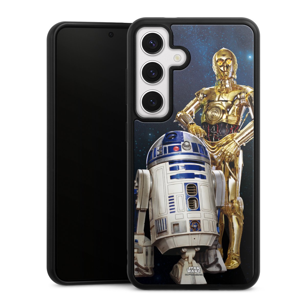 Galaxy S24 Handy Gallery Case Handyhülle 9H Gehärtetes Glas Rückseite Hülle Weltall Star Wars R2d2 Gallery Case