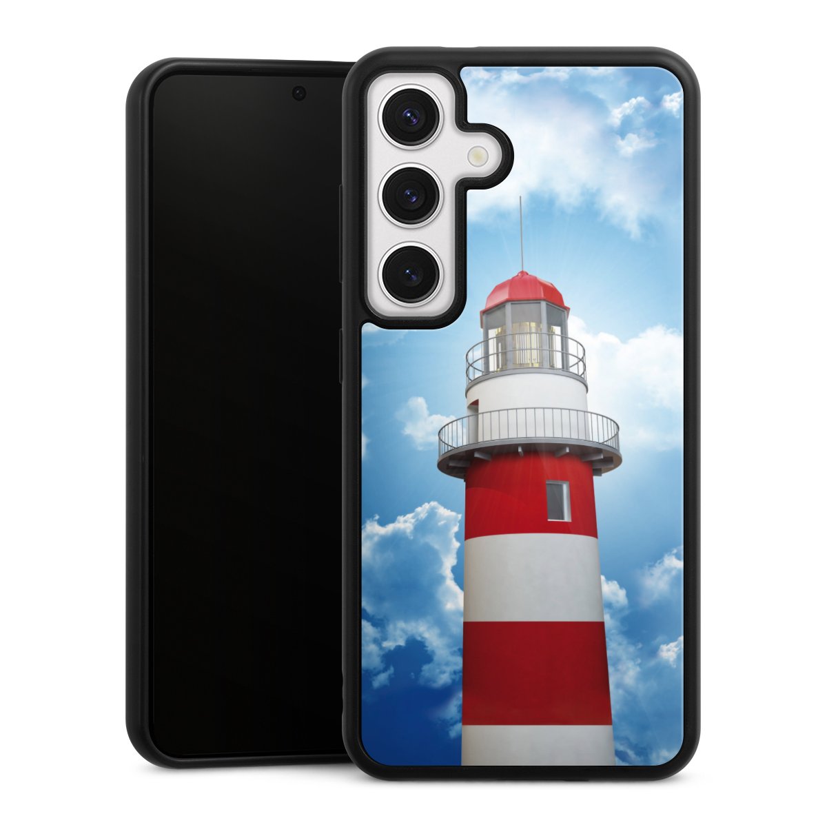 Galaxy S24 Handy Gallery Case Handyhülle 9H Gehärtetes Glas Rückseite Hülle Lighthouse Sky Cloud Gallery Case