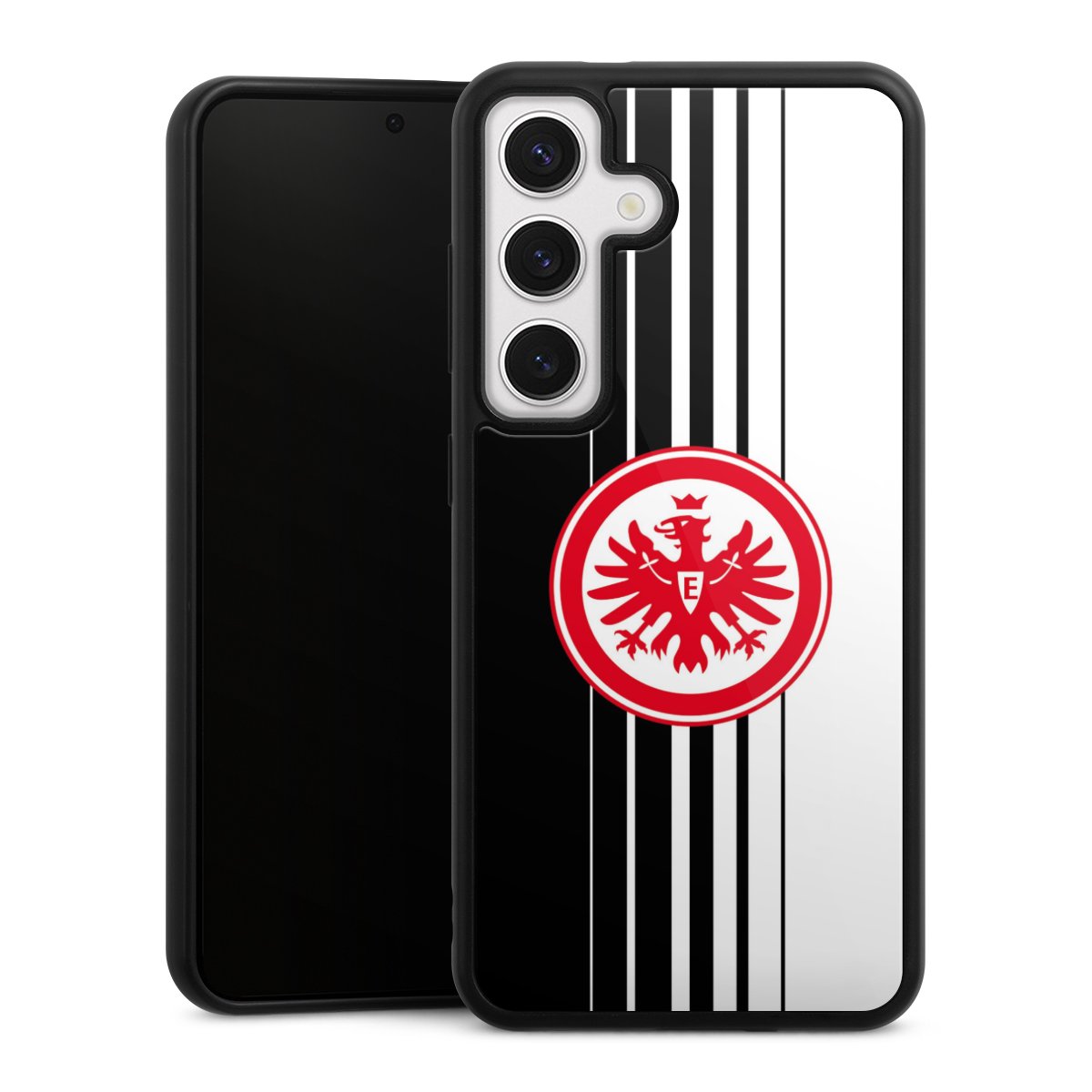 Galaxy S24 Handy Gallery Case Handyhülle 9H Gehärtetes Glas Rückseite Hülle Stripes Eintracht Frankfurt Official Licensed Product Gallery Case